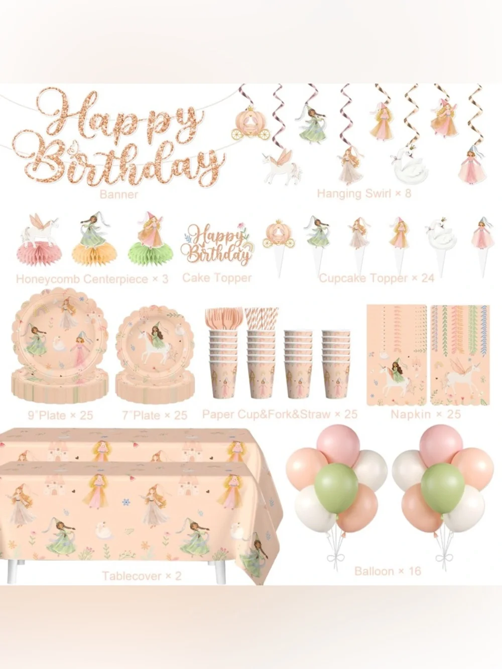 Elegant Pink Peach Princess/Fairy Party Set